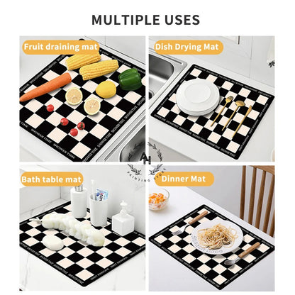 Dish Drying Mat, Printed Rubber Placemat Draining Pad, Non-Slip Super Absorbent Coffee Machine Mat, Dining Table Decorations