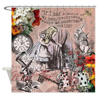 Alice In Wonderland Party Decorations Backdrop Shower Curtain,Fantasy Landscape Mushroom Art,Cloth Fabric for Bathroom Set,Hooks