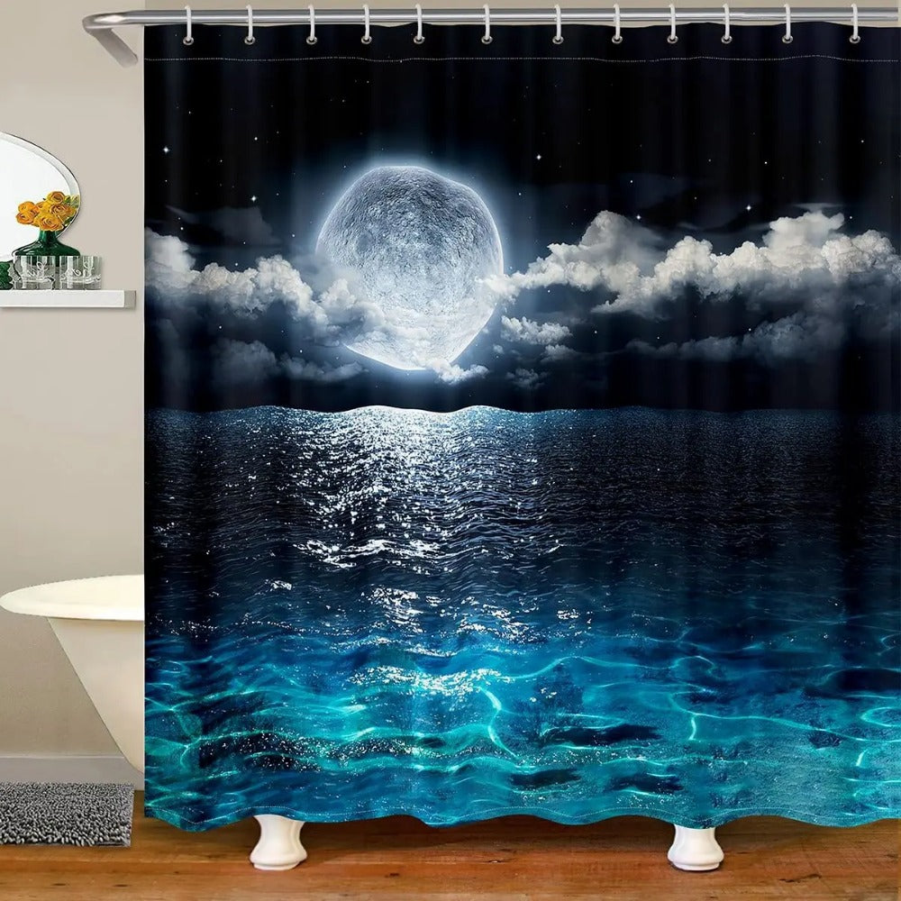 Ocean Shower Curtain Set Tropical Seascape Bright Sunshine Through Deep Blue Sea View Underwater Bathroom Shower Curtains Set