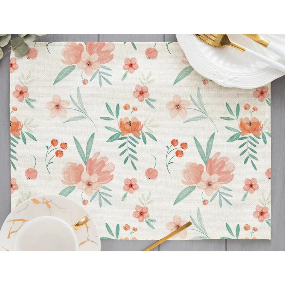 Tropical Plant Leaf Print Dining mat 32x45cm Linen Placemat Eucalyptus leaves Rose Flower Plant Drinking Cup Coaster Mats & Pads