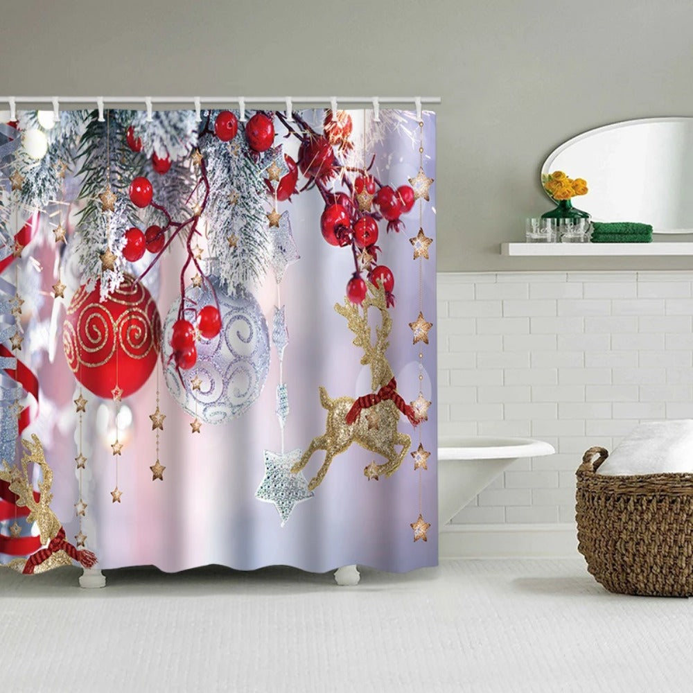 Christmas Bathing Curtain  Bathroom Shower Curtain Waterproof With 12 Hooks Home Deco 100% Polyester Washable