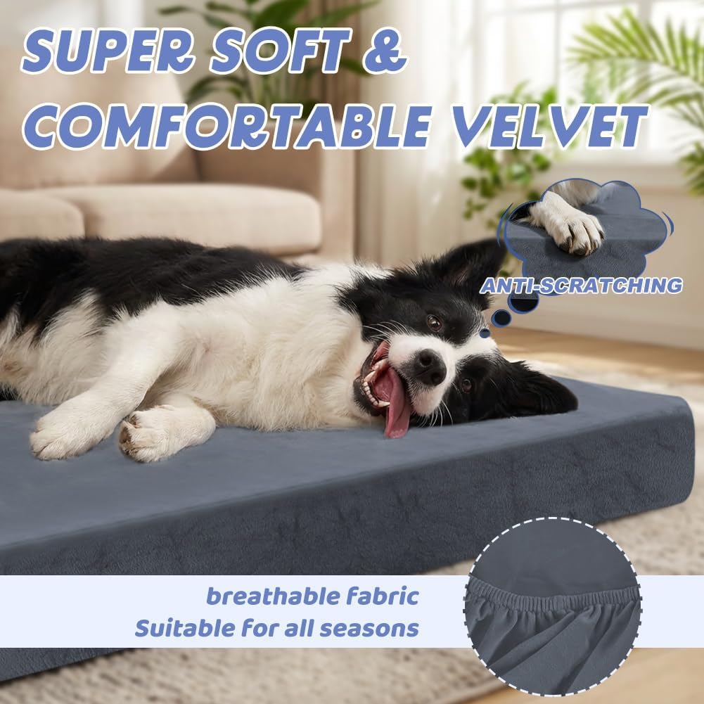 100% waterproof replacement cover for dog bed, soft plush cover, velvet mattress cover for dogs, washable, removable dog cover, dog mattress insert with elastic band