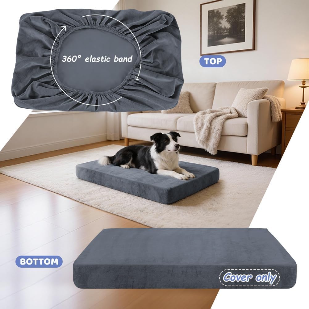 100% waterproof replacement cover for dog bed, soft plush cover, velvet mattress cover for dogs, washable, removable dog cover, dog mattress insert with elastic band