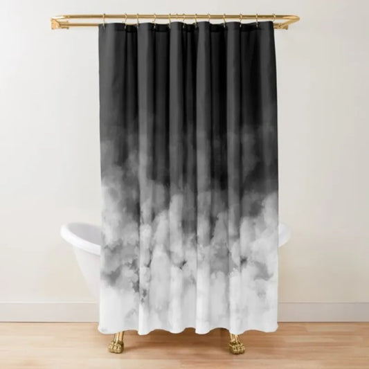 Ombre White and Black Minimal Shower Curtain Polyester Waterproof Modern Bathroom Curtains Machine Wash Bath Curtains with Hooks
