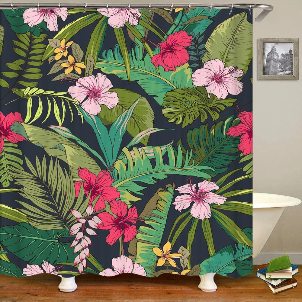 Beautiful Flowers Shower Curtain Bathroom Waterproof Shower Curtain Leaves Plant Printing Curtains for Bath Shower With Hooks