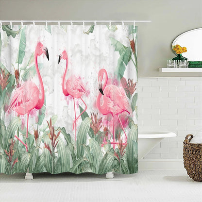 Waterproof Fabric Bathroom Curtains Flamingo Birds Plant Shower Curtain 3D Printing Decor with Hooks Bath Screen Bathroom Decor