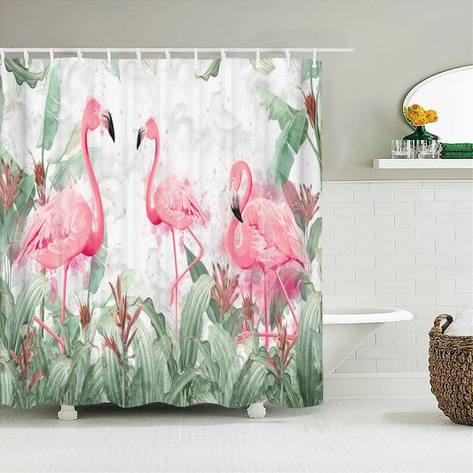 Waterproof Fabric Bathroom Curtains Flamingo Birds Plant Shower Curtain 3D Printing Decor with Hooks Bath Screen Bathroom Decor