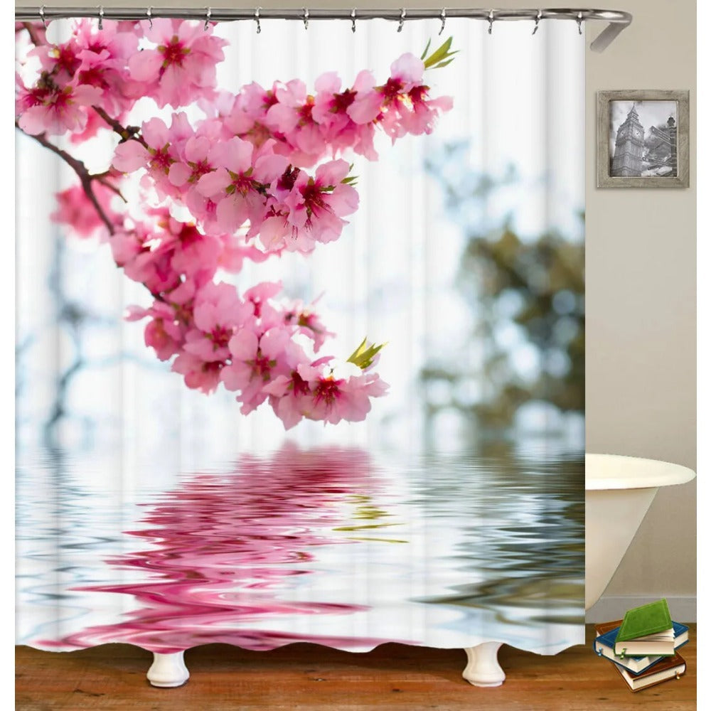 Colorful Tulip Lotus Flowers Trees Shower Curtain Bathroom Curtains Nature Flower Waterproof Polyester Fabric Bathtub Decor