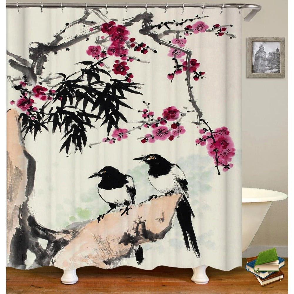 Colorful Tulip Lotus Flowers Trees Shower Curtain Bathroom Curtains Nature Flower Waterproof Polyester Fabric Bathtub Decor