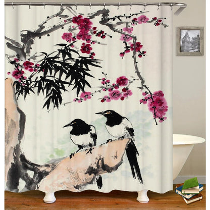 Colorful Tulip Lotus Flowers Trees Shower Curtain Bathroom Curtains Nature Flower Waterproof Polyester Fabric Bathtub Decor