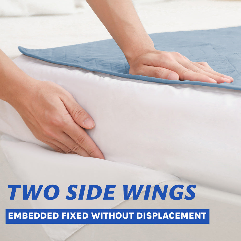 Washable incontinence pads with wings, waterproof mattress protector, reusable absorbent sheet for incontinence and bedwetting, non-slip underside