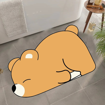Cute Cartoon Bathroom Absorbent Pad Carpet Oval Diatom Mud Water Absorbing Bathroom Mat Quick Drying Non-slip Toilet Floor Mats