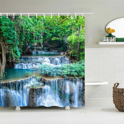 High Quality Natural Landscape Rain Forest Fabric Shower Curtain Waterproof Bath Curtains for Bathroom Decorate with Hooks