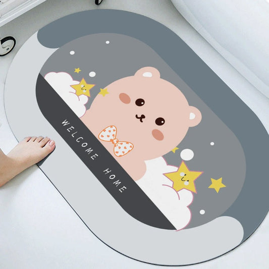 Cute Cartoon Bathroom Absorbent Pad Carpet Oval Diatom Mud Water Absorbing Bathroom Mat Quick Drying Non-slip Toilet Floor Mats
