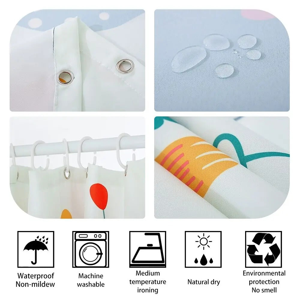 Retro Blooming Flowers Shower Curtains Bathroom Curtains Waterproof Polyester Bath Curtain with 12 Hooks Shower Curtain