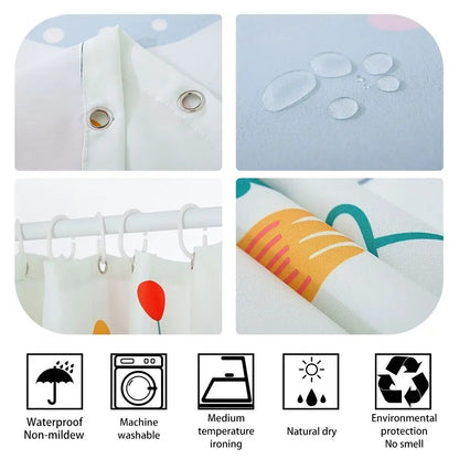 Retro Blooming Flowers Shower Curtains Bathroom Curtains Waterproof Polyester Bath Curtain with 12 Hooks Shower Curtain