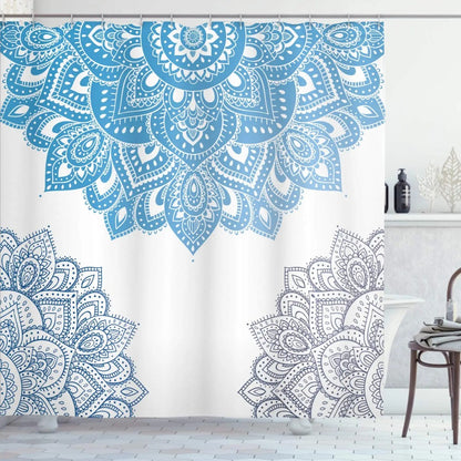 Floral Shower Curtain Eastern Mandala Design Oceanic Nautical Ombre Colors Ornamental Ethnic Illustration Fabric Bathroom Sets