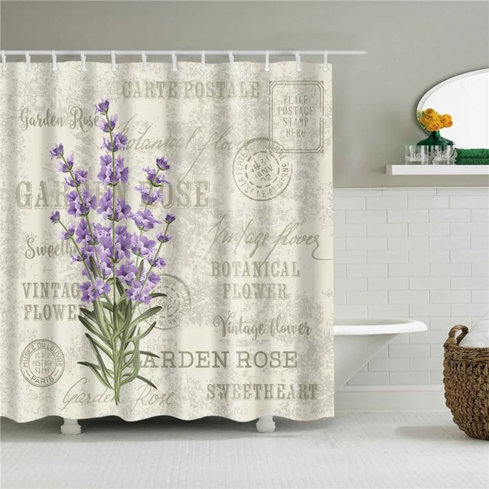Tropical Plant Palm Leaf Cactus Lavender Bathroom Curtain Shower Curtains Bath Screen Frabic Waterproof Polyester with Hooks