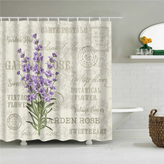 Tropical Plant Palm Leaf Cactus Lavender Bathroom Curtain Shower Curtains Bath Screen Frabic Waterproof Polyester with Hooks
