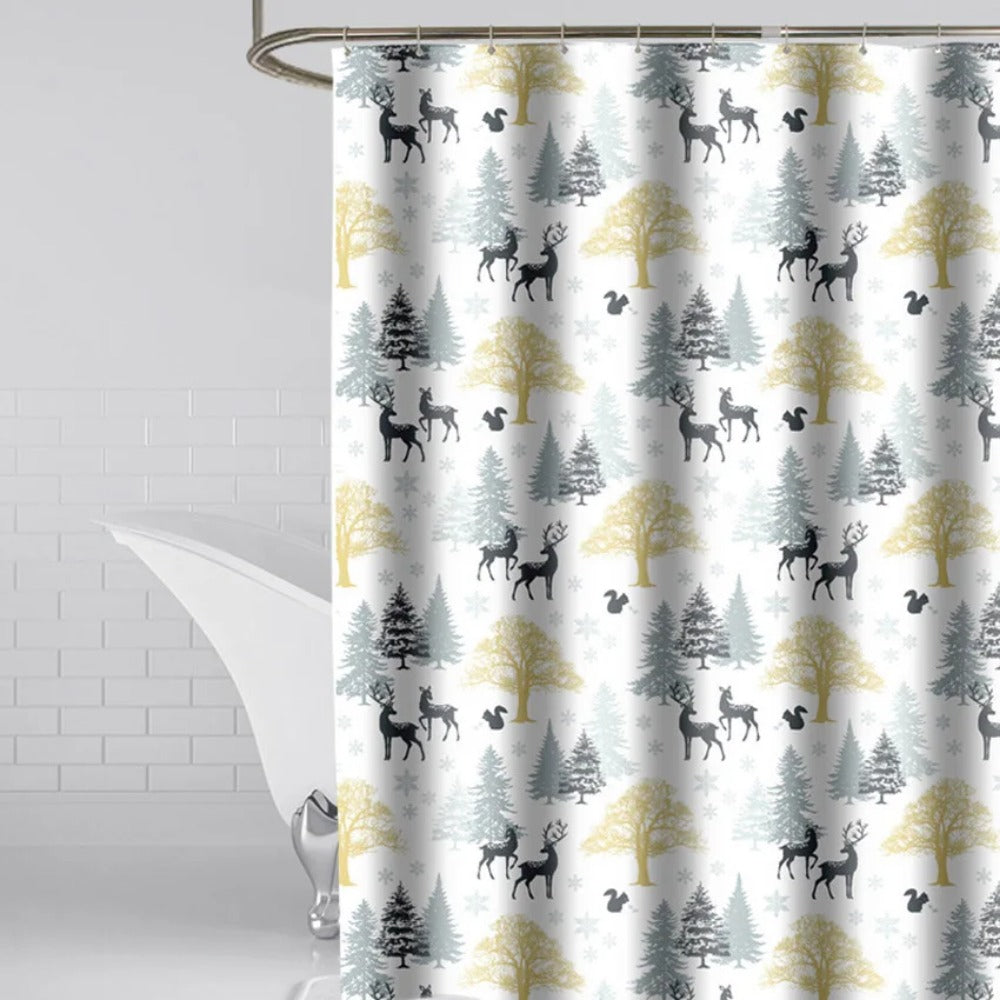 Modern Shower Curtains Geometric Flowers Cartoon Bath Curtain Cortina Waterproof Polyester For Bathroom with 12pcs Plastic Hooks