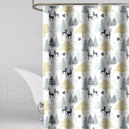 Modern Shower Curtains Geometric Flowers Cartoon Bath Curtain Cortina Waterproof Polyester For Bathroom with 12pcs Plastic Hooks