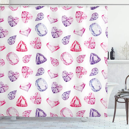 Pearls Shower Curtain,Diamonds Stones and Pearls Hanging Necklace Bridal Wedding Theme Waterproof Fabric Bathroom Curtains,Hooks