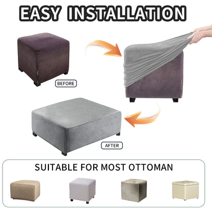 Ottoman Covers Slipcover Square Ottoman Covers Protector for Footrest Foot Stool Furniture Stretch Comfortable Velvet with Elastic Bottom