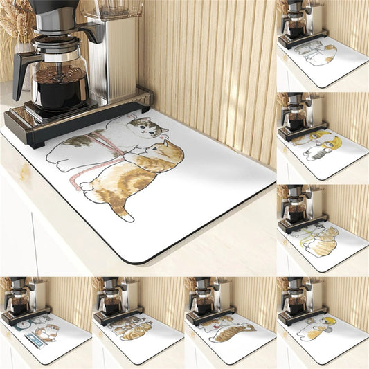 Cartoon Animal Style Mouse Pad Placemat Silicones Dish Mats Coaster Cute Cat Pattern Absorbent Drying Mat For Kitchen Coasters