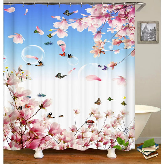 Colorful Tulip Lotus Flowers Trees Shower Curtain Bathroom Curtains Nature Flower Waterproof Polyester Fabric Bathtub Decor