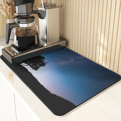 Night Sky Style Coffee Cup Mat Non-Slip Mat Coaster Tiny Spot Pattern Placemats For Table Mat Absorbent Drying Mat For Kitchen