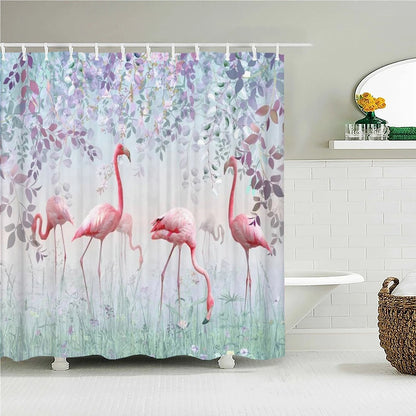 Waterproof Fabric Bathroom Curtains Flamingo Birds Plant Shower Curtain 3D Printing Decor with Hooks Bath Screen Bathroom Decor