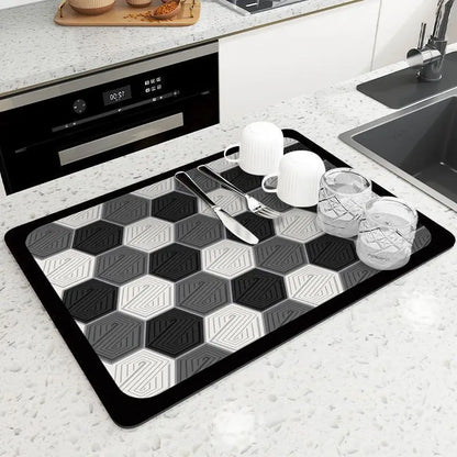Absorbent Mat Kitchen Bar Dish Draining Mat Scandinavian Style Diamond-shaped Block Absorbent Floor Mat Washstand Mats