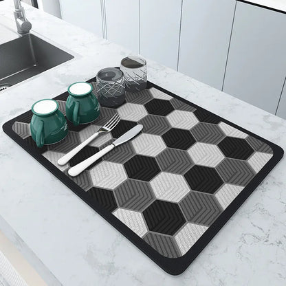 Absorbent Mat Kitchen Bar Dish Draining Mat Scandinavian Style Diamond-shaped Block Absorbent Floor Mat Washstand Mats