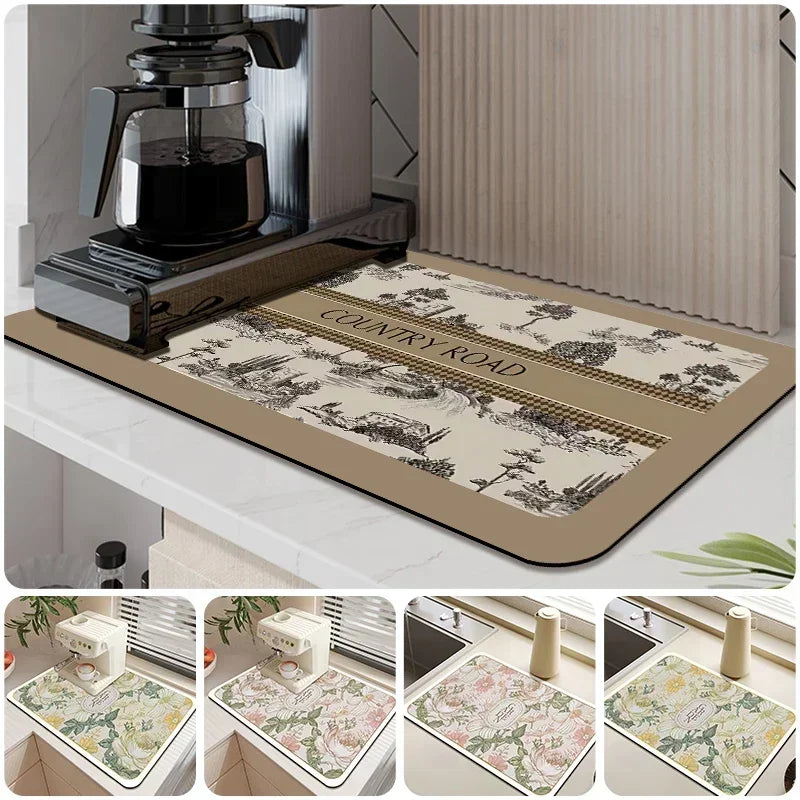 Absorbent Tableware Mats Dish Drying Mat Drain Pad Heat Resistant Counter Top Mat Non-slip Draining Placemat Kitchen Accessories