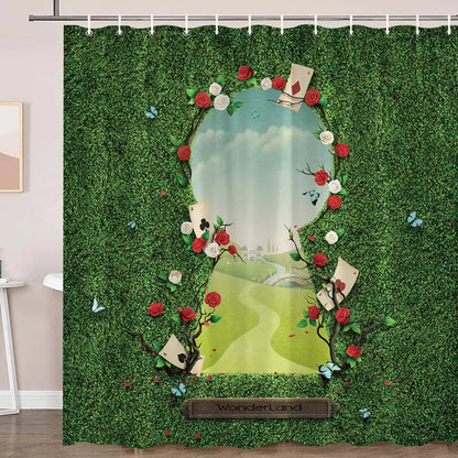 Alice In Wonderland Party Decorations Backdrop Shower Curtain,Fantasy Landscape Mushroom Art,Cloth Fabric for Bathroom Set,Hooks