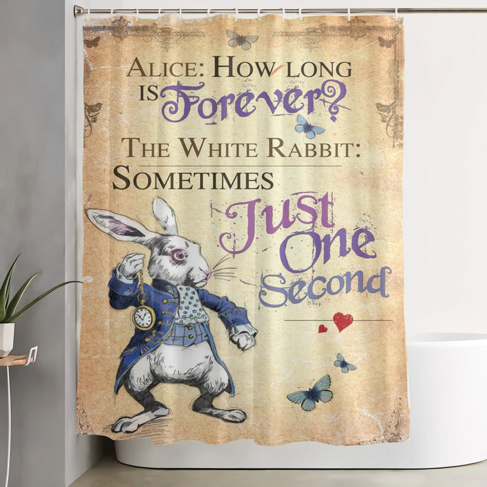 Alice In Wonderland Party Decorations Backdrop Shower Curtain,Fantasy Landscape Mushroom Art,Cloth Fabric for Bathroom Set,Hooks