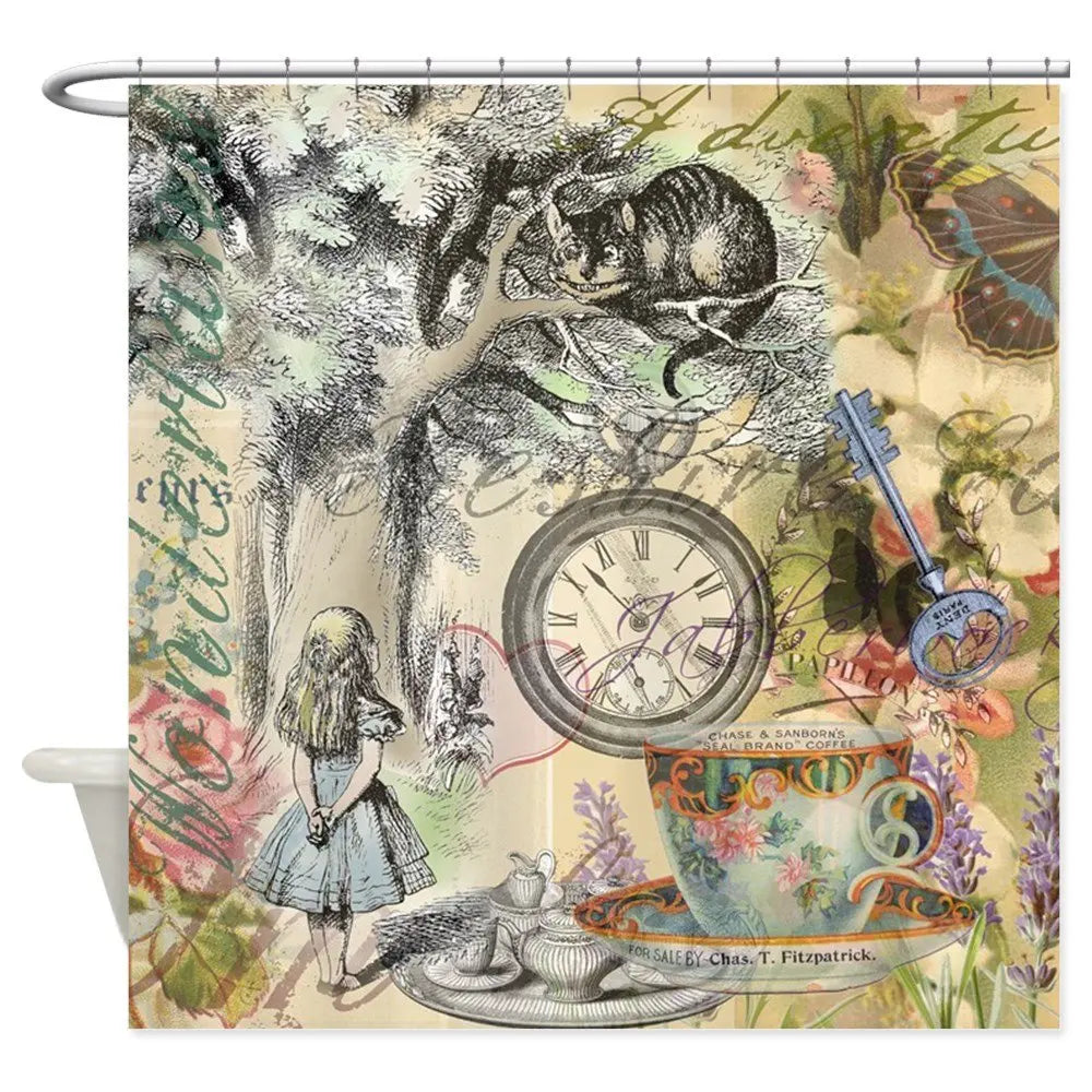 Alice In Wonderland Party Decorations Backdrop Shower Curtain,Fantasy Landscape Mushroom Art,Cloth Fabric for Bathroom Set,Hooks