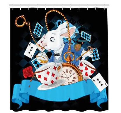 Alice In Wonderland Party Decorations Backdrop Shower Curtain,Fantasy Landscape Mushroom Art,Cloth Fabric for Bathroom Set,Hooks