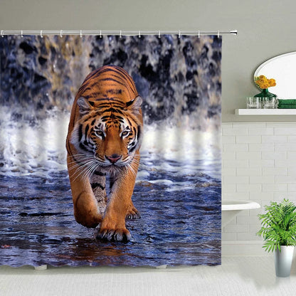 Animal Shower Curtains Elephant Zebra Tiger Leopard Waterproof Fabric Bath Curtains Wildlife Printed Bathroom Decor Screen Hooks