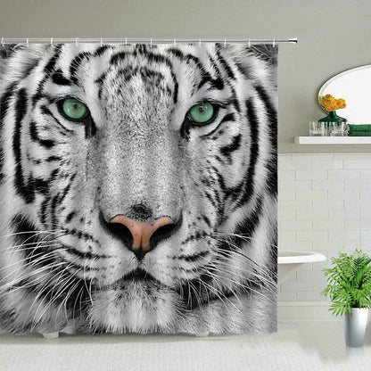 Animal Shower Curtains Elephant Zebra Tiger Leopard Waterproof Fabric Bath Curtains Wildlife Printed Bathroom Decor Screen Hooks