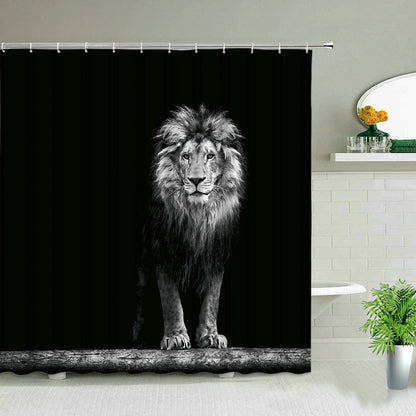 Animal Shower Curtains Elephant Zebra Tiger Leopard Waterproof Fabric Bath Curtains Wildlife Printed Bathroom Decor Screen Hooks
