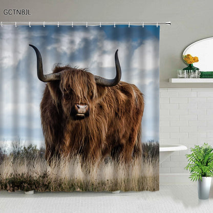 Animal Shower Curtains Elephant Zebra Tiger Leopard Waterproof Fabric Bath Curtains Wildlife Printed Bathroom Decor Screen Hooks