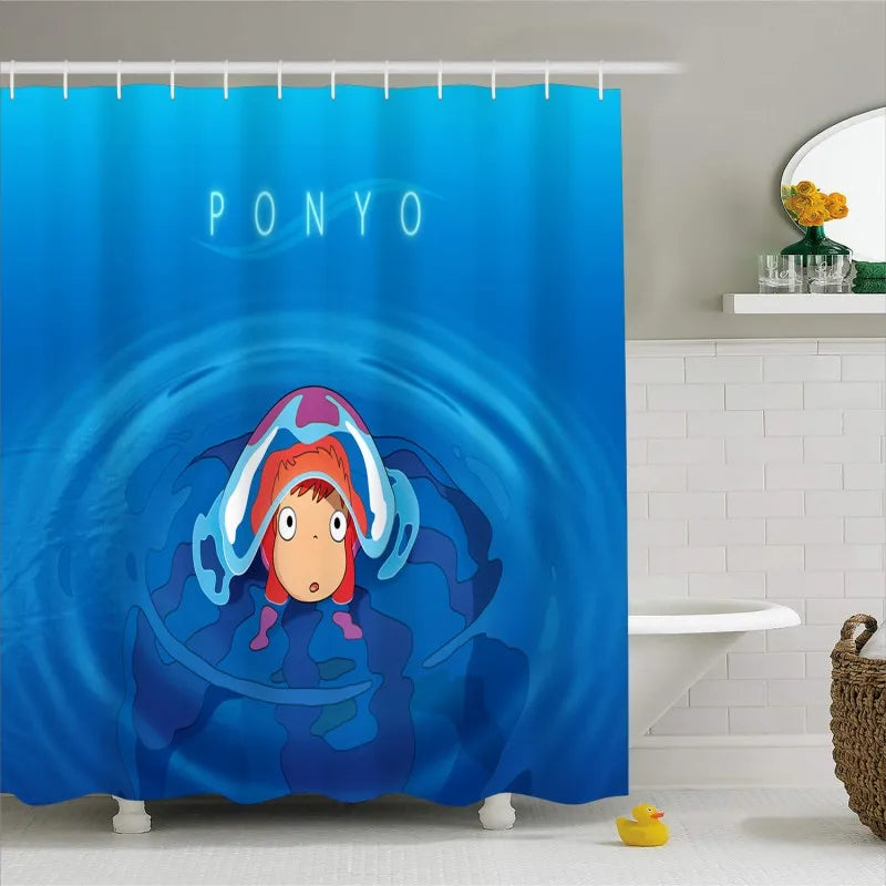 Anime Ponyo Printed Shower Curtain Cute Character Cartoon 3D Mildew Proof Printed Polyester Fabric Waterproof With Hooks