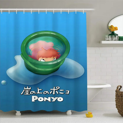 Anime Ponyo Printed Shower Curtain Cute Character Cartoon 3D Mildew Proof Printed Polyester Fabric Waterproof With Hooks