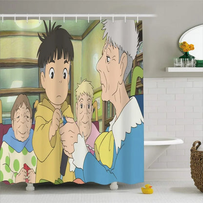 Anime Ponyo Printed Shower Curtain Cute Character Cartoon 3D Mildew Proof Printed Polyester Fabric Waterproof With Hooks