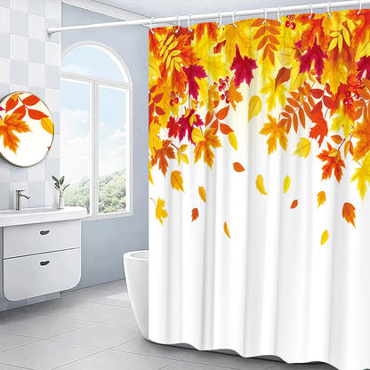 Autumn Shower Curtain Outside Window Landscape Fall Thanksgiving Maple Pumpkin Decor Sunflower Harvest Day Fabric Bath Curtain