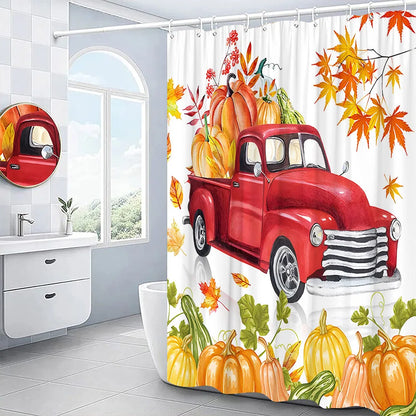 Autumn Shower Curtain Outside Window Landscape Fall Thanksgiving Maple Pumpkin Decor Sunflower Harvest Day Fabric Bath Curtain