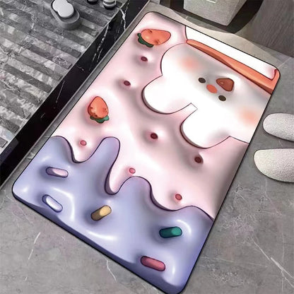 Bathroom Bath Mat 3D Visual Effect Floor Mat Water Absorbent Non Slip Mats Shower Room Rug Cute Flower Pattern Carpet 40x60cm