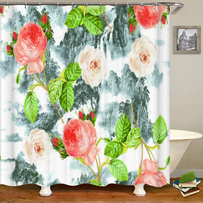 Beautiful Flowers Shower Curtain Bathroom Waterproof Shower Curtain Leaves Plant Printing Curtains for Bath Shower With Hooks