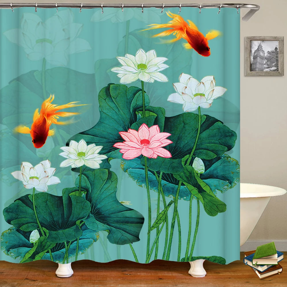 Beautiful Flowers Shower Curtain Bathroom Waterproof Shower Curtain Leaves Plant Printing Curtains for Bath Shower With Hooks